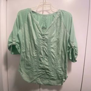 Nine West embroidered mint green top